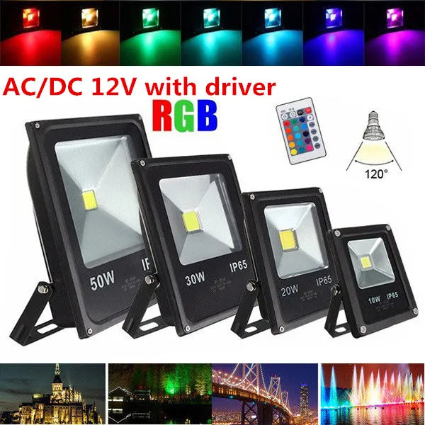 projecteur led rgb noir moderne ip65 10w 20w 30w 50w télécommande