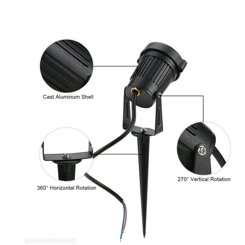 projecteur led extérieur ip66 noir moderne piquet base rotative câble connecteurs jardin opaque