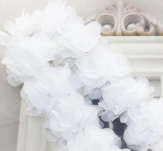 couronne fleurs tissu orange vert rouge clips décoration festive dentelle polyester coton organza