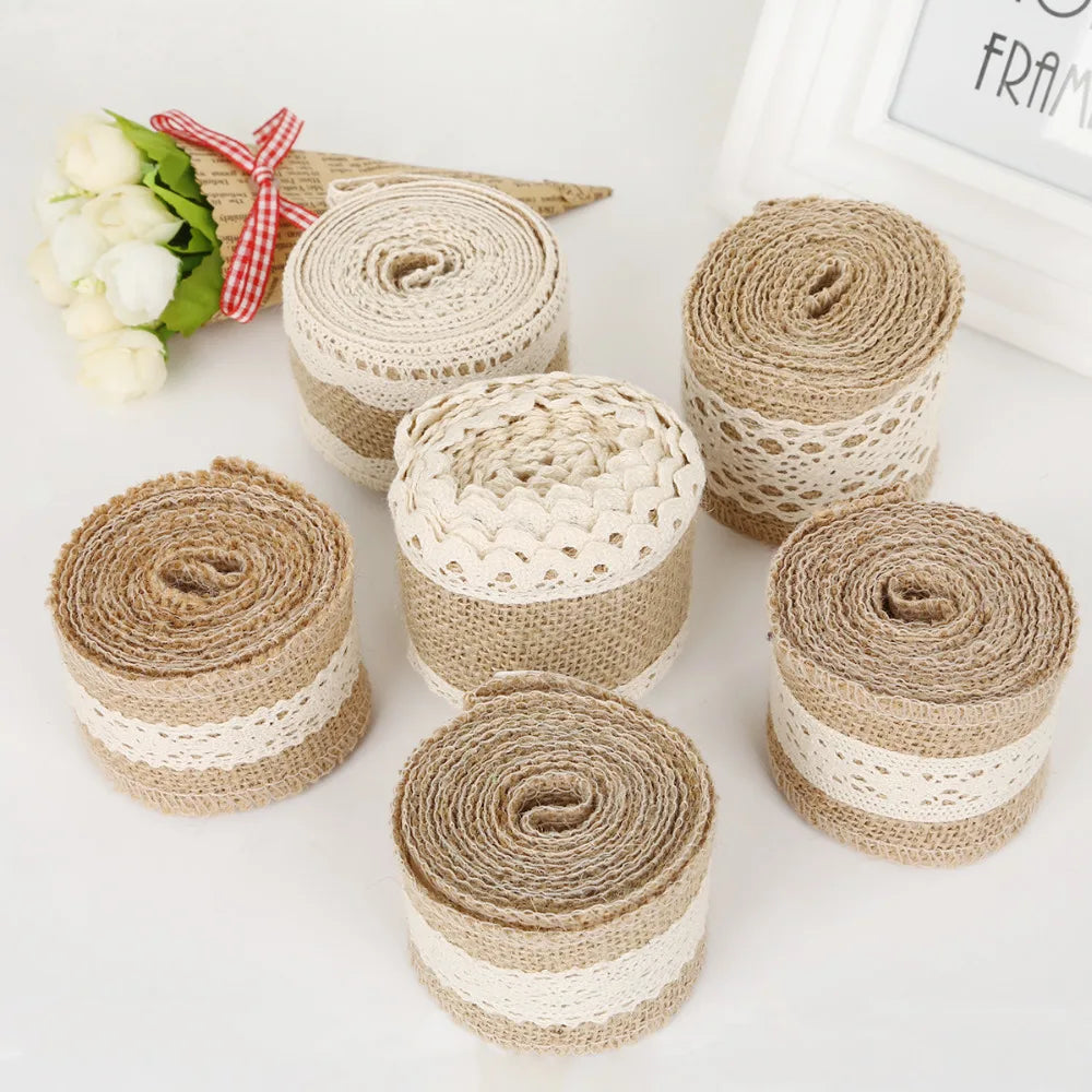 ruban jute dentelle coton 5cm 6cm ivory anniversaire mariage décoration diy rustic vintage