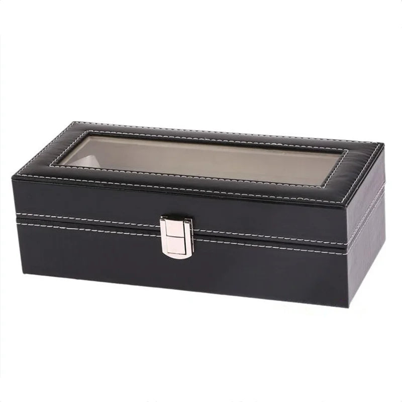 boîte rangement montres simili cuir noir 12 slots classique