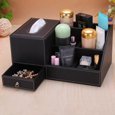 boîte rangement multifonctionnelle cuir moderne réutilisable télécommande tablette smartphone bijoux parfum montre