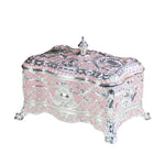 boîte bijoux rectangle métal rose clair ornements floraux classique intérieur velours rouge rechargeable