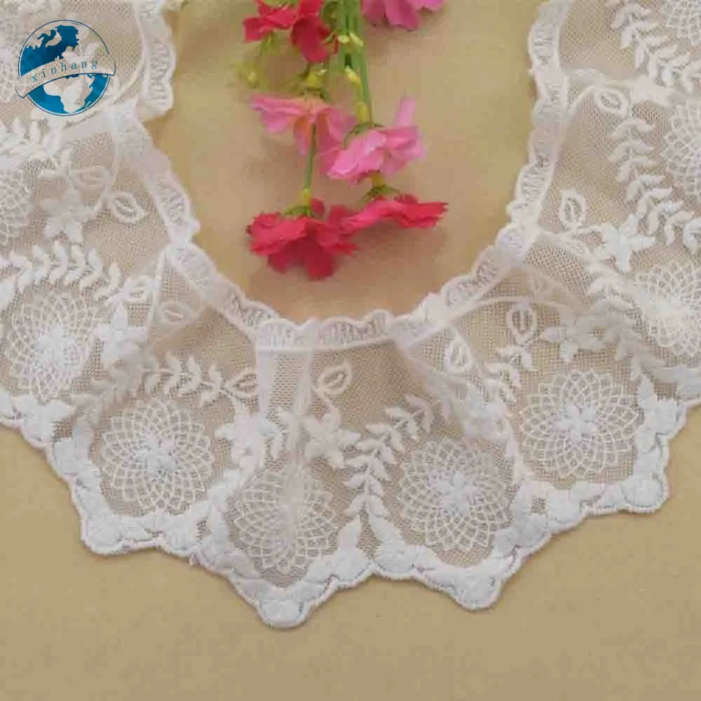 dentelle brodée coton blanc fleurs feuilles 9cm large traditionnelle opacité textile écolo