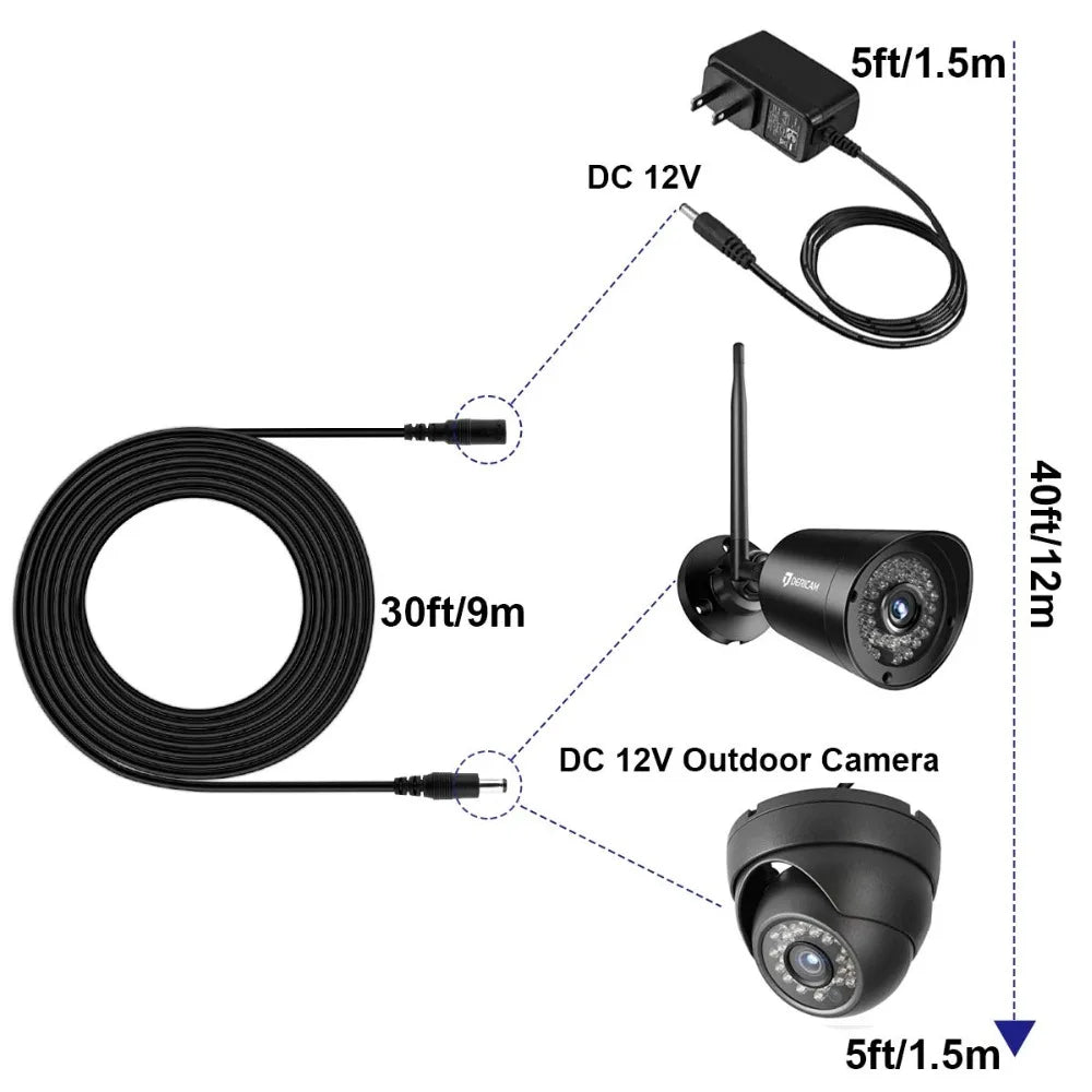 câble électrique extension 12v dc 1m 2m 5m 10m 20m connecteur 5.5mm 2.1mm noir