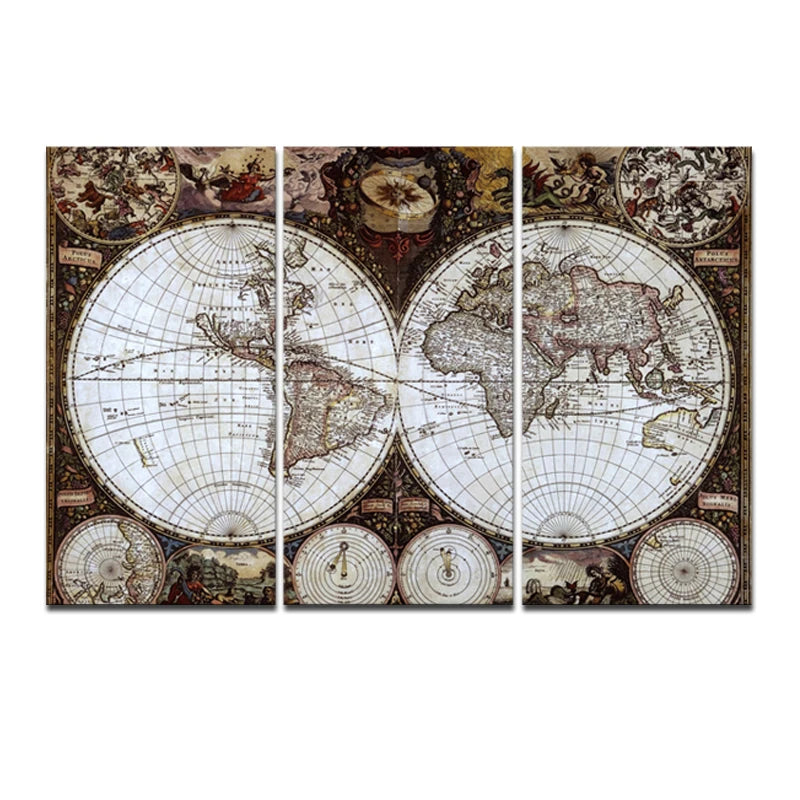 peinture l'huile toile carte monde rétro classique décoration intérieure photo salon trois panels sans