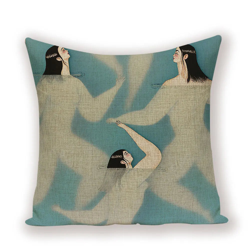 coussin decoratif abstrait bleu clair beige contemporain maison voiture 45x45cm imprimé numérique