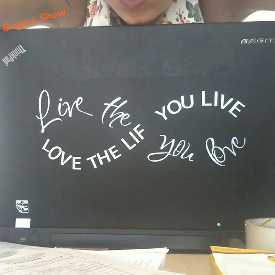 autocollant mural love the life you live lettrage cursive noir moderne décoration intérieure vinyle