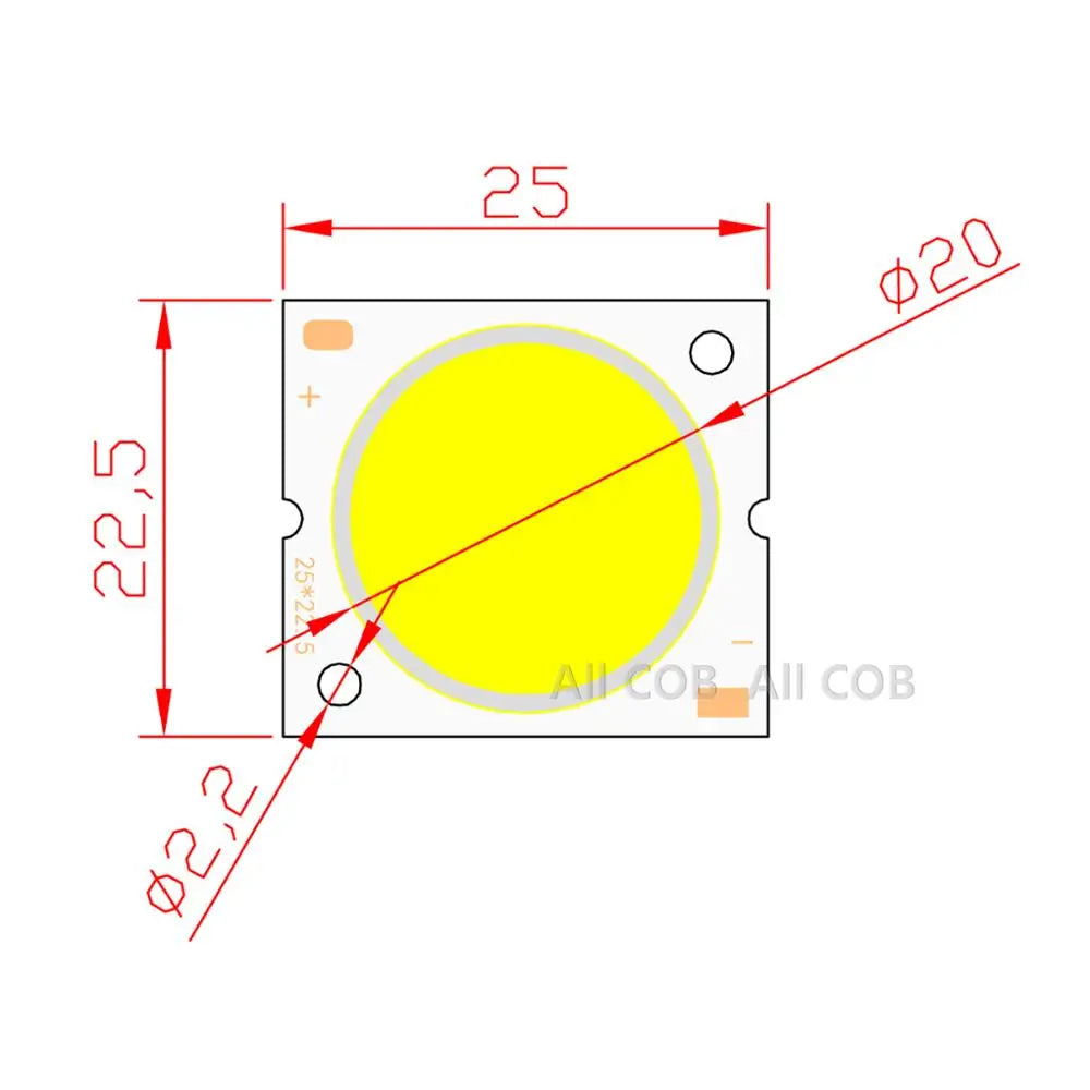 LED COB 10W 15W 30W Blanc Jaune Haute Luminosité 25x225mm Opacité Moderne