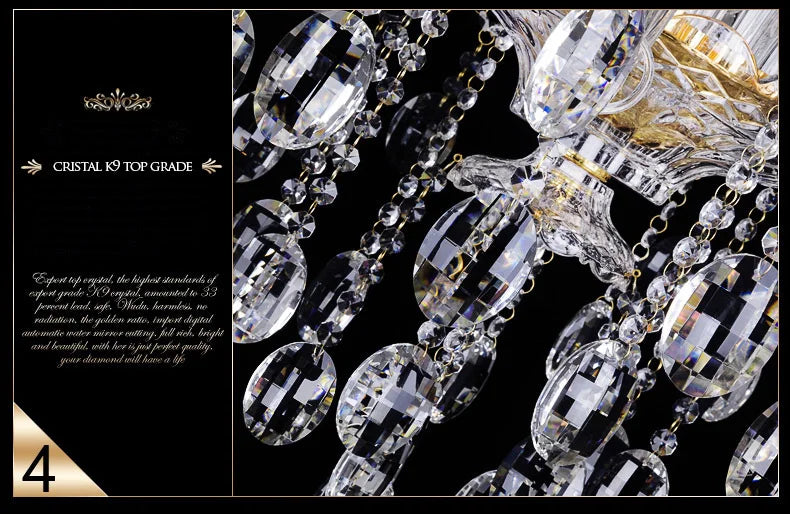 lustre cristal doré transparent classique brillance moderne ampoules semi encastrée