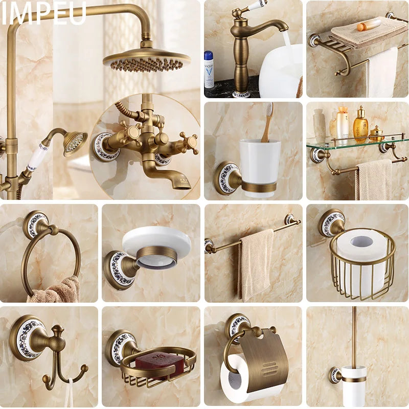 ensemble accessoires salle bain mural bronze motif floral classique porte serviette papier toilette