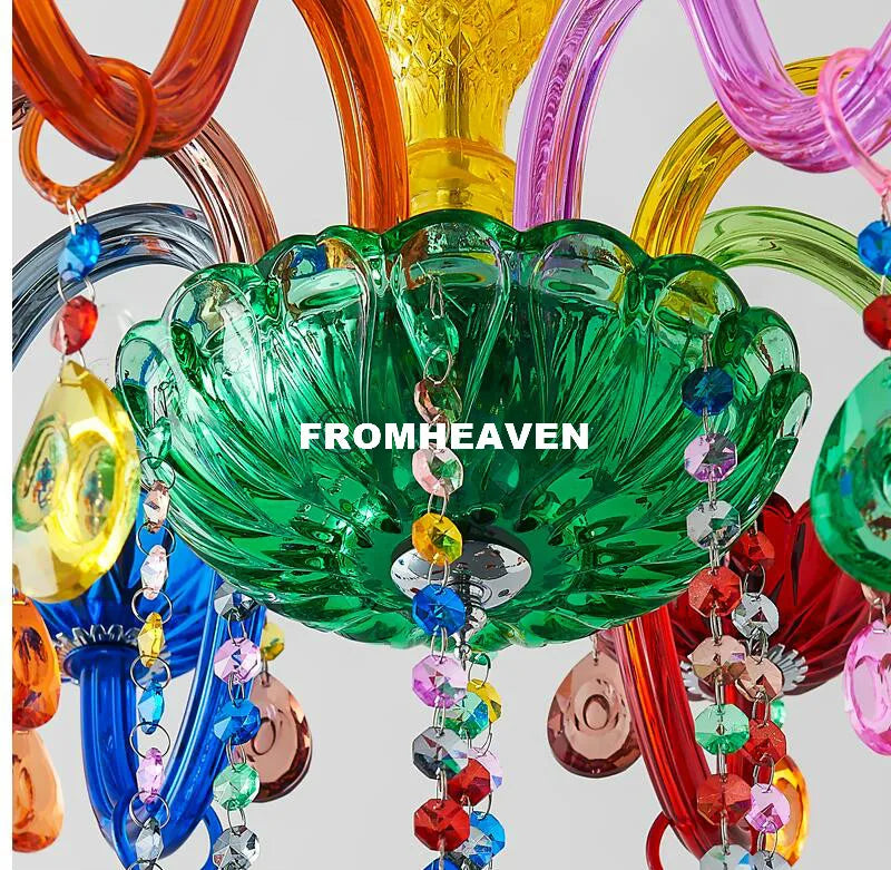lustre artisanal multicolore verre soufflé motifs floraux vintage semi encastré(touches)