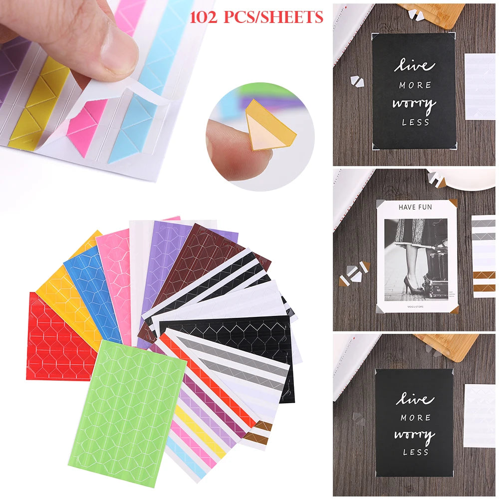 autocollants photo corner protecteurs scrapbooking stickers cadre moderne triangles lignes bleu rose vert