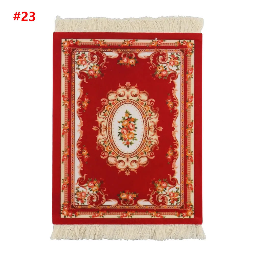 tapis ornements floraux motifs géométriques franges bordures classique rouge bleu violet or blanc