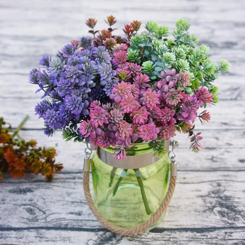 bouquet fleurs artificielles succulentes plastique vert violet orange marron bleu naturel intérieur decoration