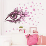 sticker mural moderne oeil papillon coeurs violet rose blanc adhésif intérieur décoration chambre salon