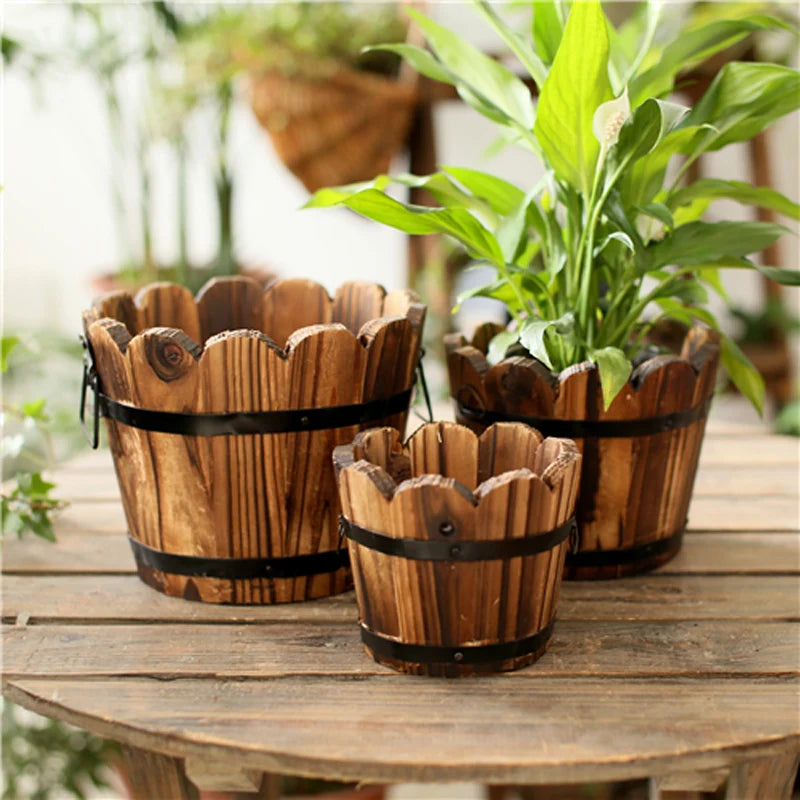 vase bois marron clair rustique boucle métallique pot fleurs vintage organisation décoration maison