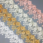 ruban dentelle fleurs relief strass mariage blanc rose doré coton polyester 9cm large élégant