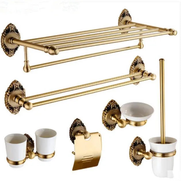 ensemble porte serviettes salle bain doré ornements décoratifs classique porte brosse dents porte verre