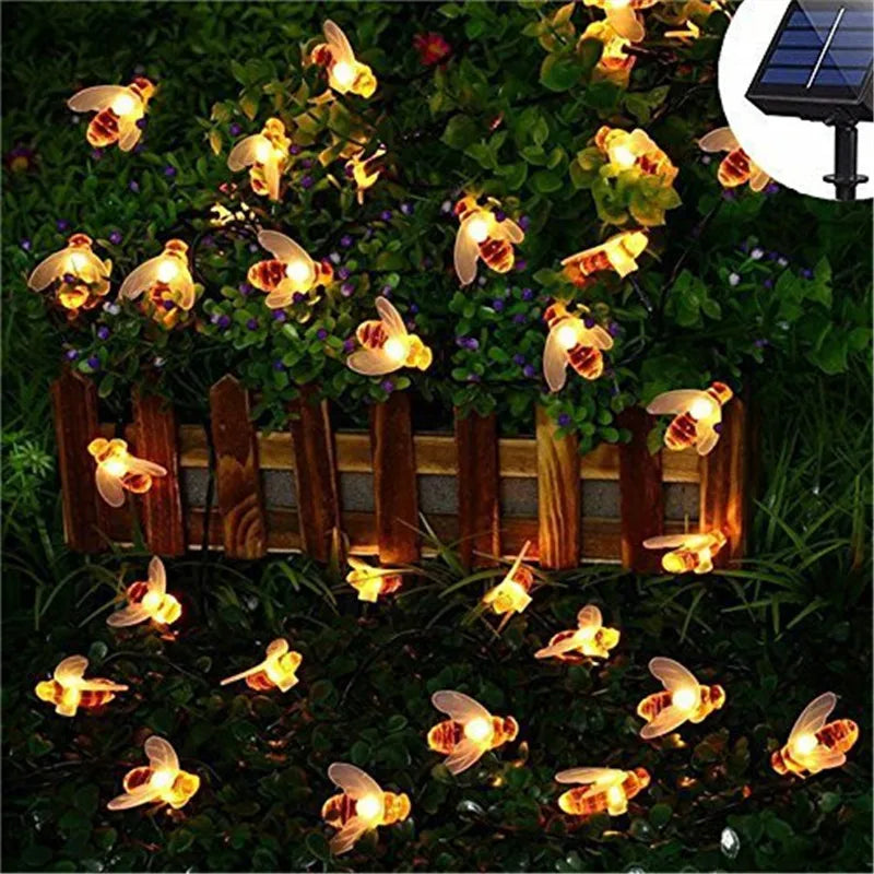 guirlande lumineuse abeilles solaire extérieure moderne ornement vacances orange noire led 10mètres