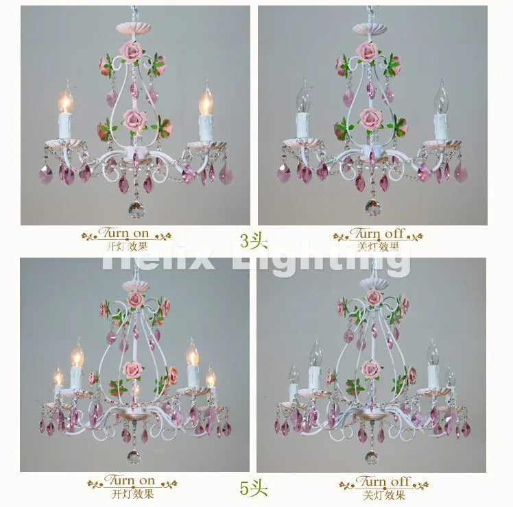 lustre chandelier blanc rose violet cristaux fleurs shabby chic