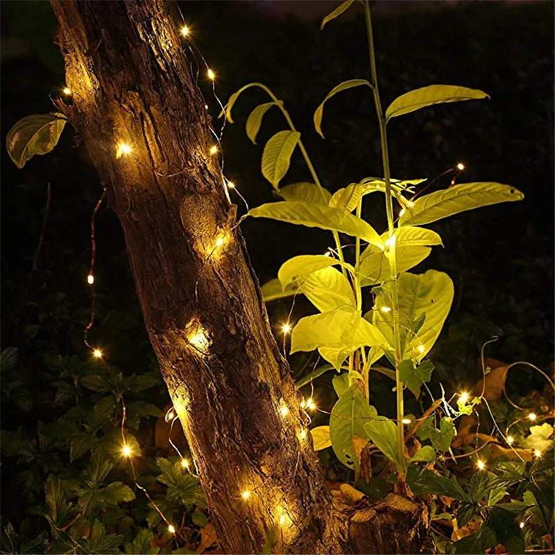 guirlande lumineuse fil cuivre led blanc multicolore moderne décoratif 100leds 10mètres rechargeable