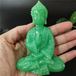 statue bouddha vert clair relief sculpté artisanal traditionnel décoration intérieure glow