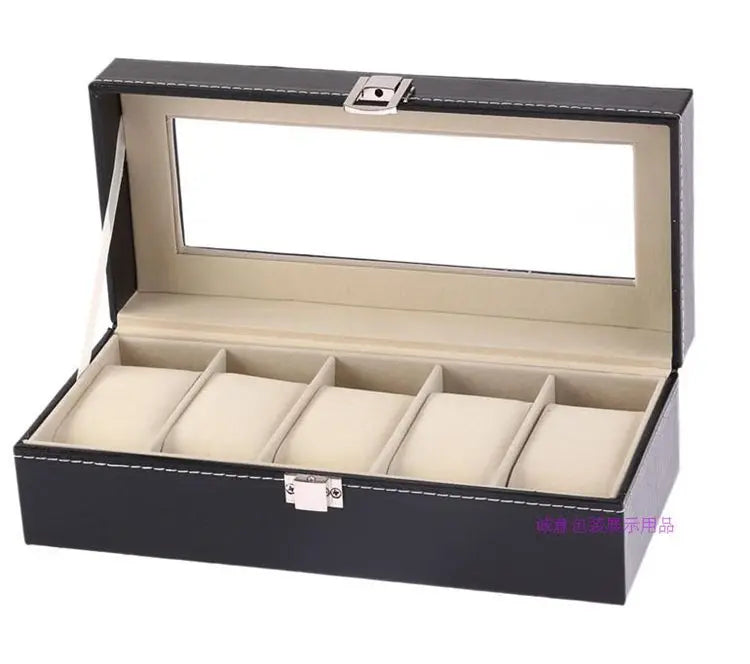 boîte rangement montres simili cuir noir 12 slots classique