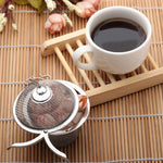 infuseur thé maille fine chaîne boucle moderne argenté filtre épices cuisine théière herbes thé