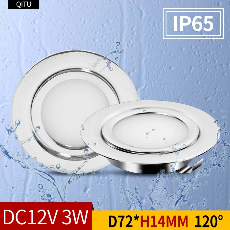 Spot LED encastrable argenté moderne 12V 3W IP65 salle bain vis câble