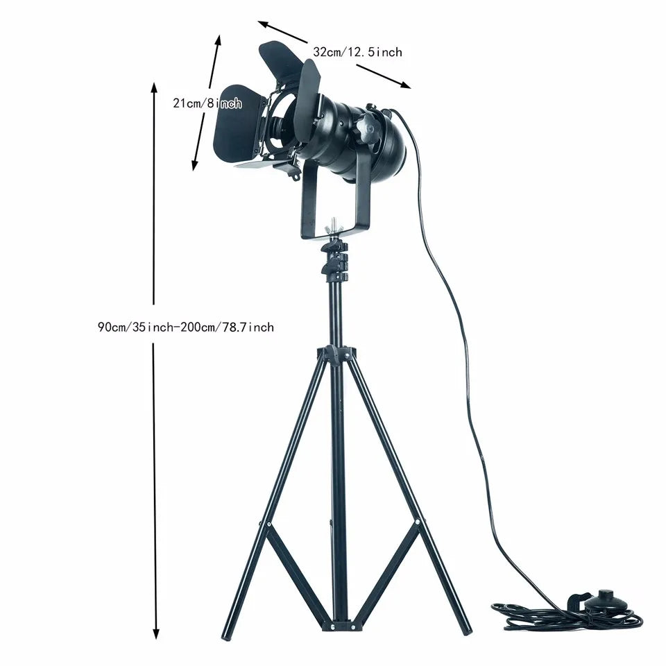 projecteur lumière moderne trépied noir doré réglable hauteur ampoules incandescence éclairage pièce chambre