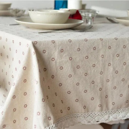 nappe lin imprimée fleurs blanches classique usage maison extérieur hiver printemps été automne mariage