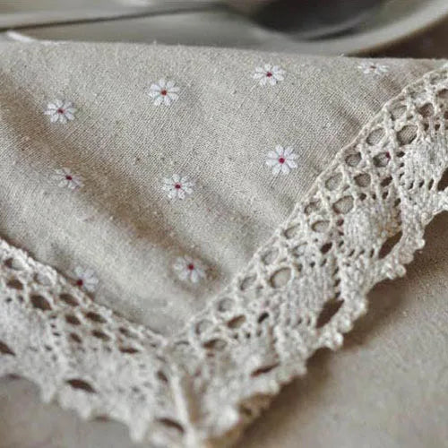 nappe lin imprimée fleurs blanches classique usage maison extérieur hiver printemps été automne mariage