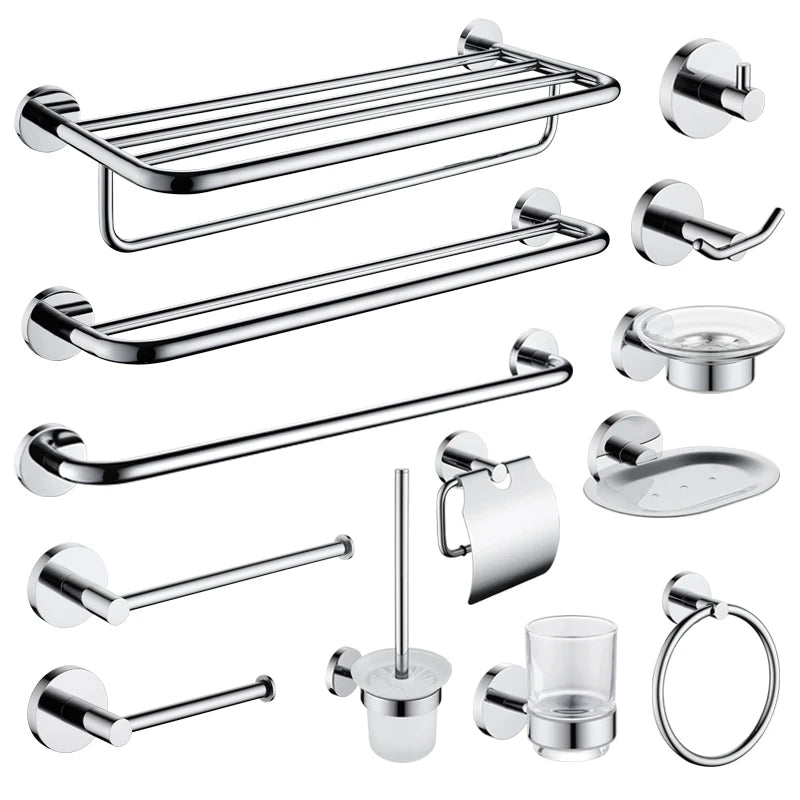 ensemble accessoires salle bain mural chrome porte serviette savon papier brosse moderne argent