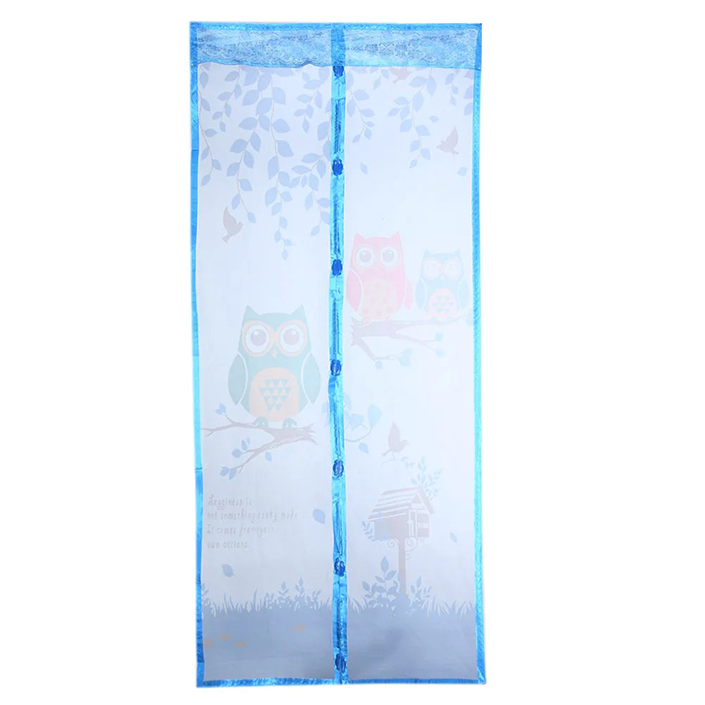 rideau porte hiboux feuilles oiseaux transparent zip vert marron violet bleu
