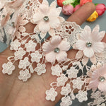 ruban dentelle fleurs relief strass mariage blanc rose doré coton polyester 9cm large élégant