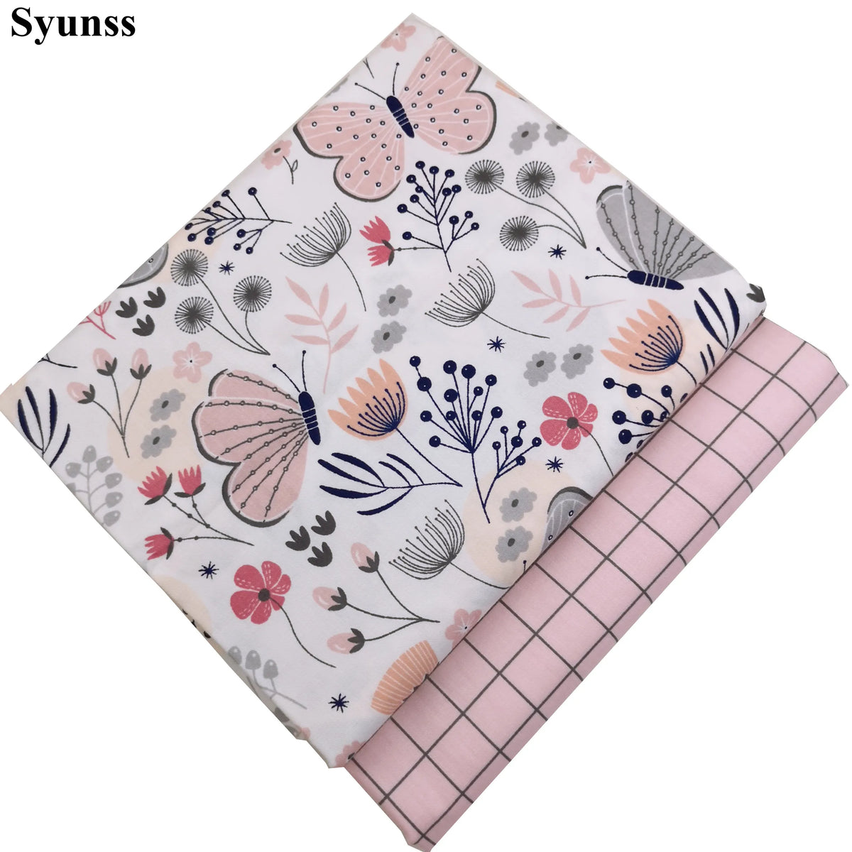 tissu coton rose papillon floral grid imprimé patchwork bricolage bébé jouet lit couverture artisanal