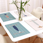 serviettes table lin motif poissons moderne bleu clair beige 44x28cm