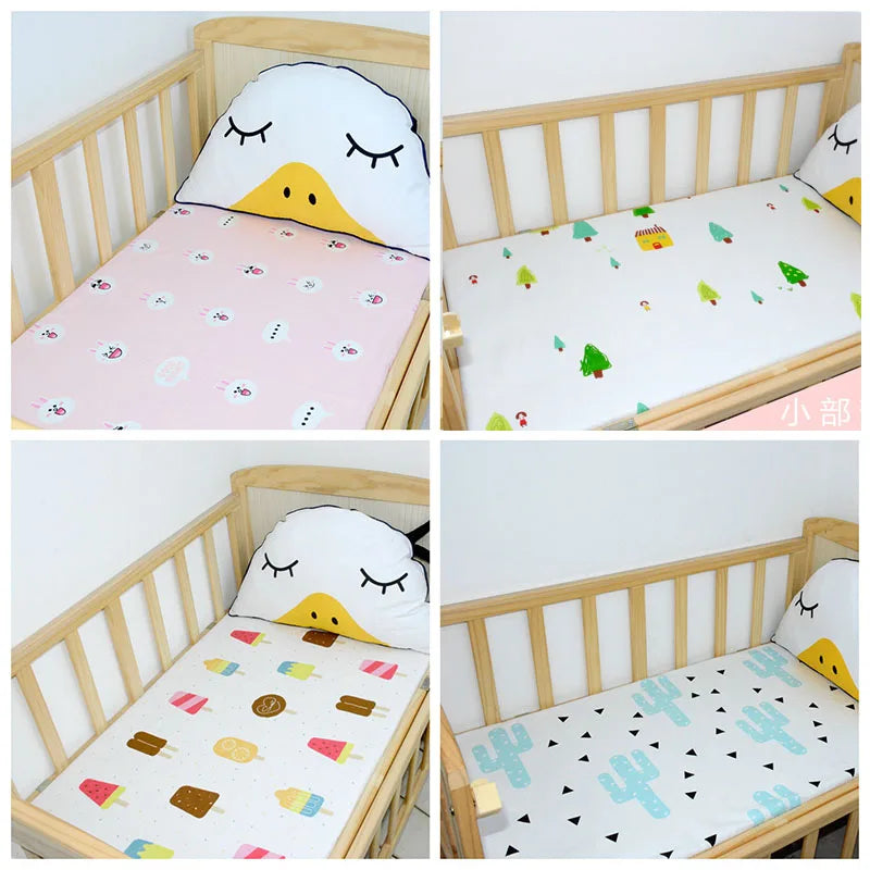 drap housse lit bébé coton motif oiseau étoile enfant chambre moderne blanc jaune gris