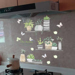 autocollant mural plantes pot peinture oiseaux papillons feuilles vert naturel salon cuisine déco