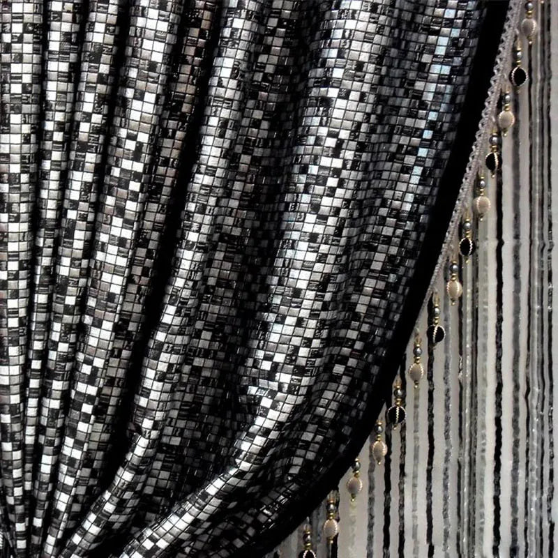 rideau noir carreaux mosaïque élégant opacité dorées moderne chambre bureauhôtel