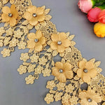 ruban dentelle fleurs relief strass mariage blanc rose doré coton polyester 9cm large élégant