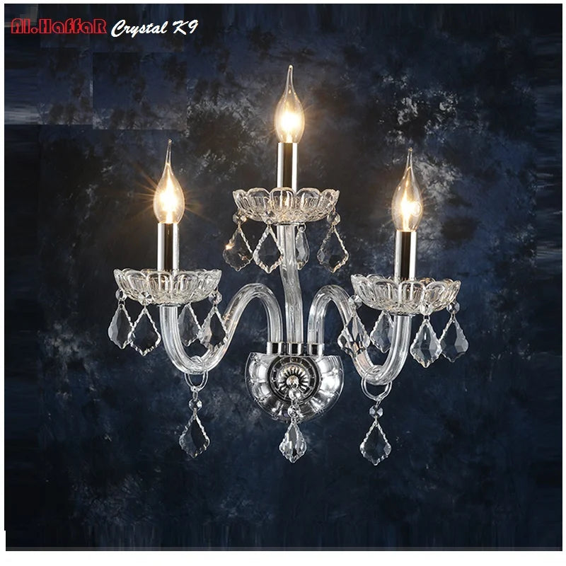 applique murale trois lumières cristal argenté classique éclairage mur fixé transparent