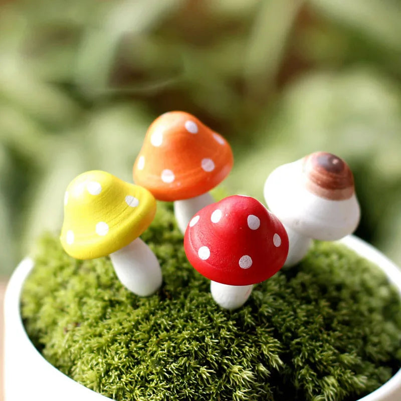 décoration extérieure champignons bois colorés pois blancs jardin enfantin cartoonganımı pastöral opaques