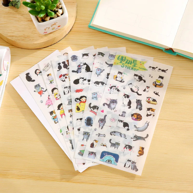sticker autocollant transparent chat dessin animé enfant fille decoration album photo mignonne colorée set