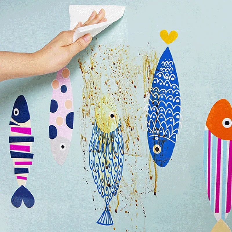 panneau decoratif mural adhésif resistant eau moderne coloré pois rayures fleurs bleu clair rose