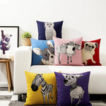 housse carrée coussin animal imprimé moderne zèbre oiseau chien vache multicolore
