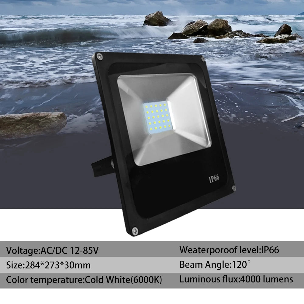 projecteur led moderne 50w ip66 noir clips fixation 12v 24v 36v étanche cold white