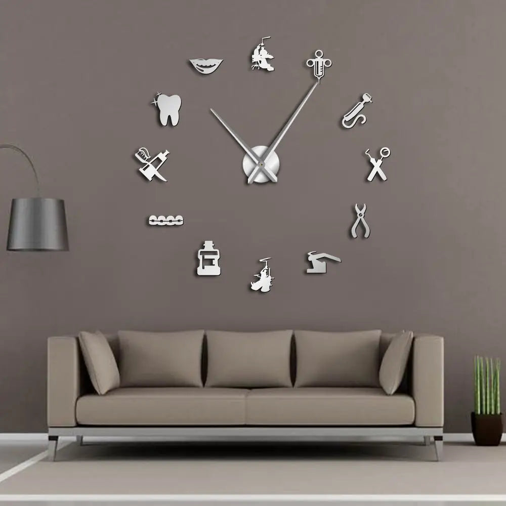 horloge murale moderne argent noir doré lumineuse icônes médicales adhésive grande salle manger chambre