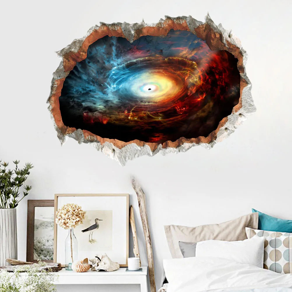 autocollant mural 3d galaxie trou noir étoiles nébuleuses bleu rouge noir blanc